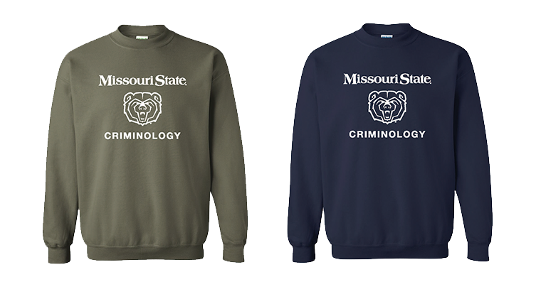 Graphic of two crewneck sweatshirts in military green and navy colors