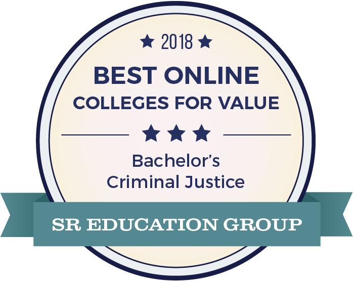 Distinction badge: Best online colleges for value. Awarded to Missouri State University’s criminal justice undergraduate program by SR Education Group. 